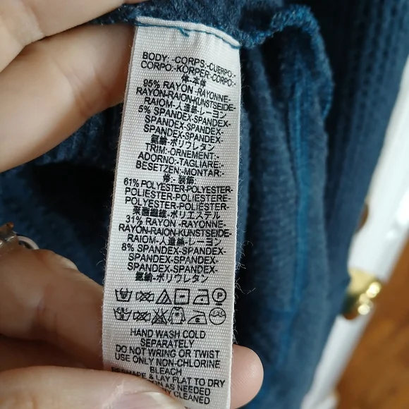 We The Free Catalina Thermal Top Free People Teal Size L Boho Oversized Casual - Picture 7 of 10